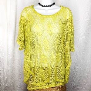 Erin London Chartreuse Crochet Hippie Shirt L